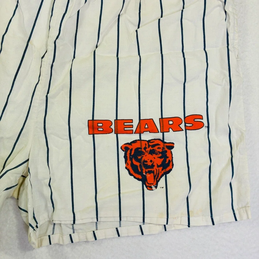 Vintage Chicago Bears Boxers Pinstripe NFL Lounge Shorts Mens Medium White Navy